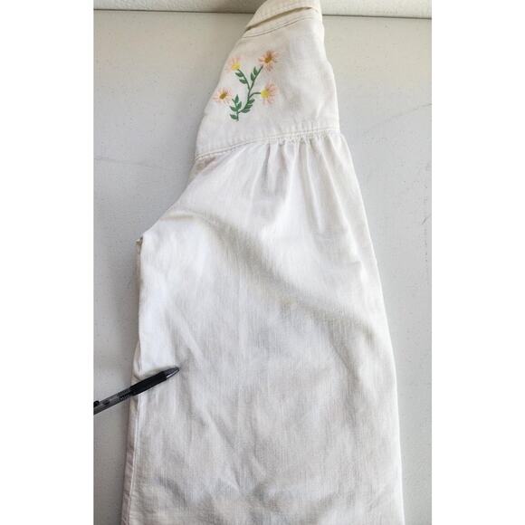 Pilcro Shirt Womens Medium White Cotton Linen Embroidered Button Up Boho Floral - Picture 6 of 16